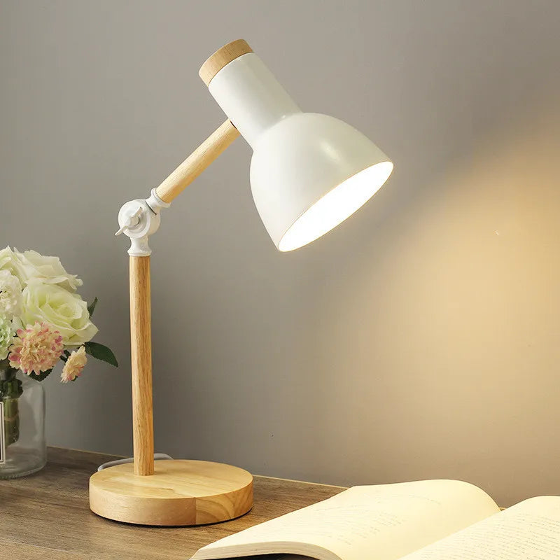 Creative Nordic Wooden Art LED Table Lamp – Adjustable Head & Eye Protection