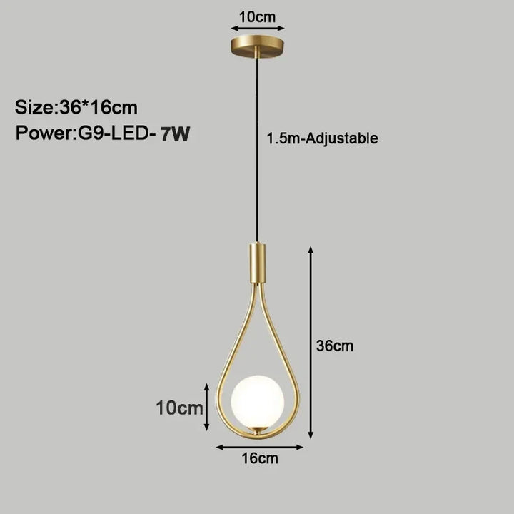 Modern LED Pendant Light – Nordic Frosted Glass Ball Chandelier with G9 Bulb for Bedroom, Living Room, and Dining Room