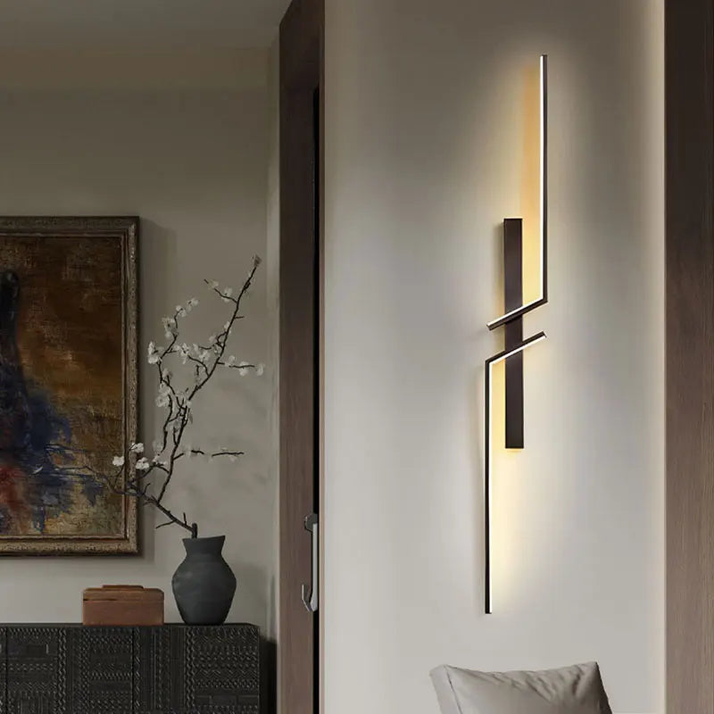 Nordic Black and Gold LED Wall Sconce – Modern Wall Light Fixture for Bedroom, TV Background, Stairs, and Indoor Spaces