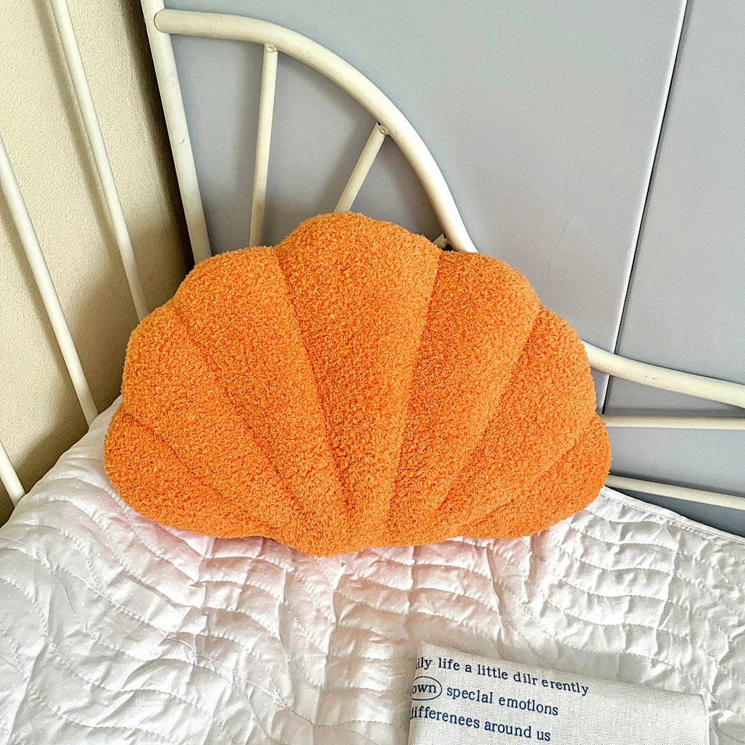 Pastel Shell Cushion – Fluffy Bouclé Plush Pillow