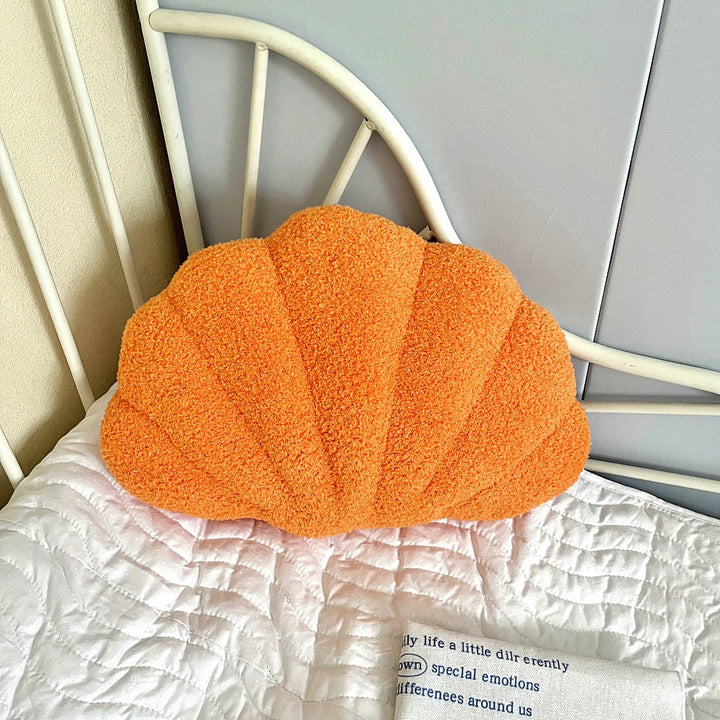 Pastel Shell Cushion – Fluffy Bouclé Plush Pillow