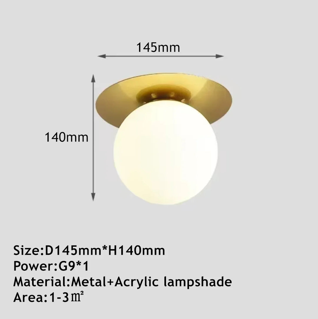 Nordic LED Ceiling Light – Simple Bedroom, Corridor, and Living Room Light with Acrylic Ball and Gold & Black Iron G9 Lamp