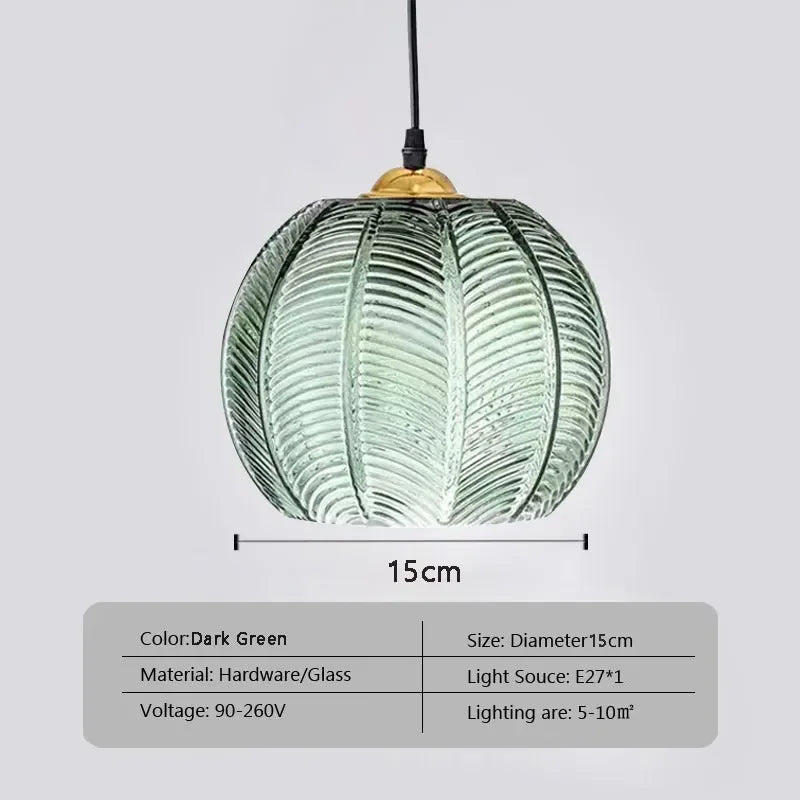 Nordic LED Glass Pendant Light – Green Hanging Lamp for Living Room, Dining Room, Bedroom, and Study Room