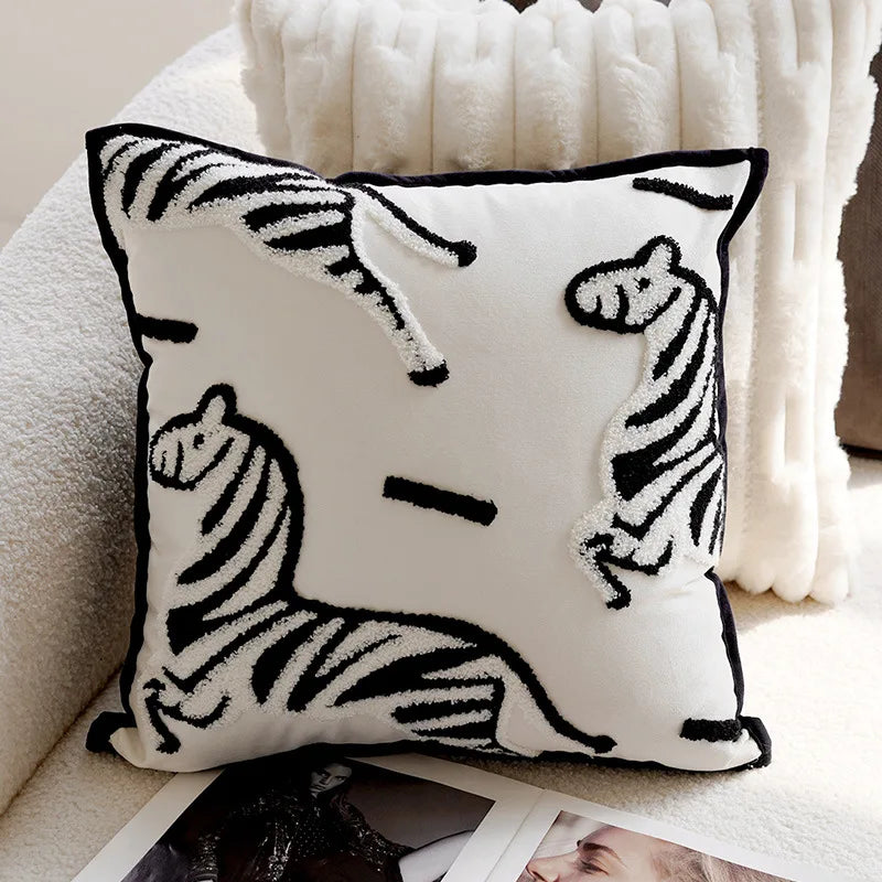 Luxury Embroidered Decorative Cushion with Horse Print for Sofa and Living Room