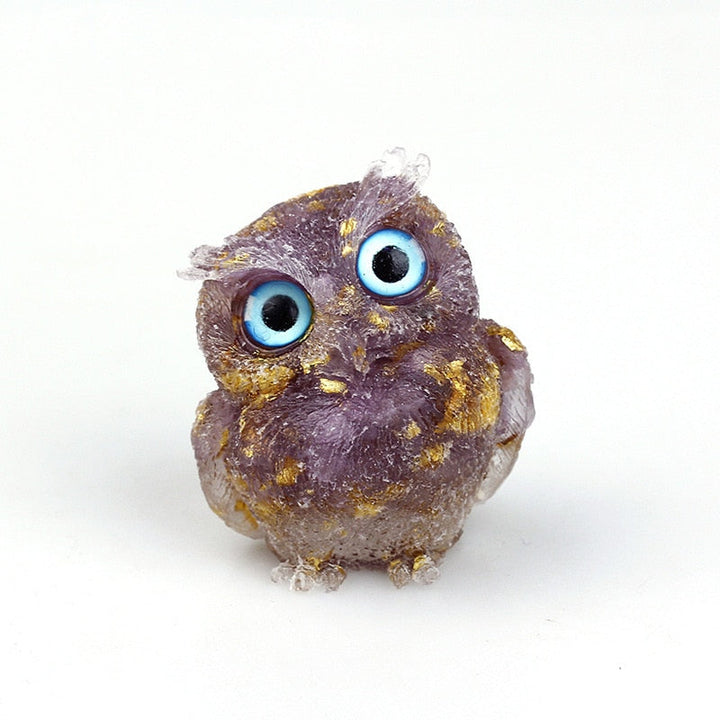 Natural Crystal Owl Figurine: Handmade Collector's Item