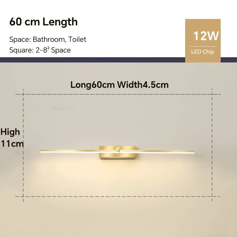 Modern Gold LED Wall Lamp – Bathroom Mirror Light with Touch Switch