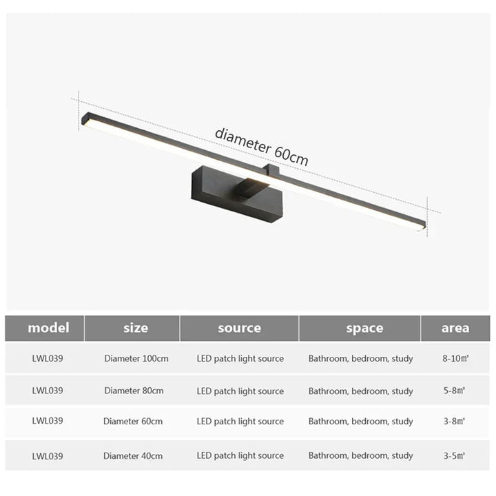 Modern LED Wall Light for Bathroom – 3-Color Adjustable Light Aluminum LED Mirror Lamp for Makeup and Bathing