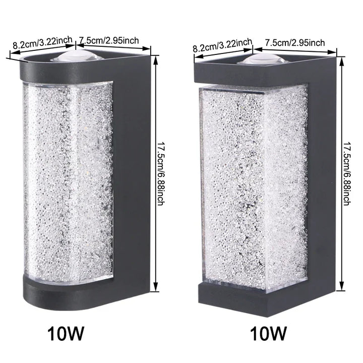Modern Waterproof LED Outdoor Wall Lamp – Crystal Wall Sconce for Garden, Patio, and Doorway Lighting