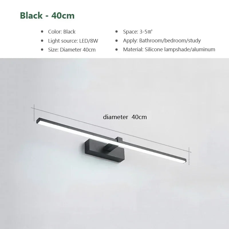 Modern Gold LED Wall Lamp – Bathroom Mirror Light with Touch Switch
