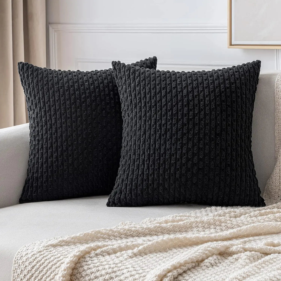 Soft Ribbed Velvet Decorative Pillow with Stripes in Boho Style for Sofa and Bed