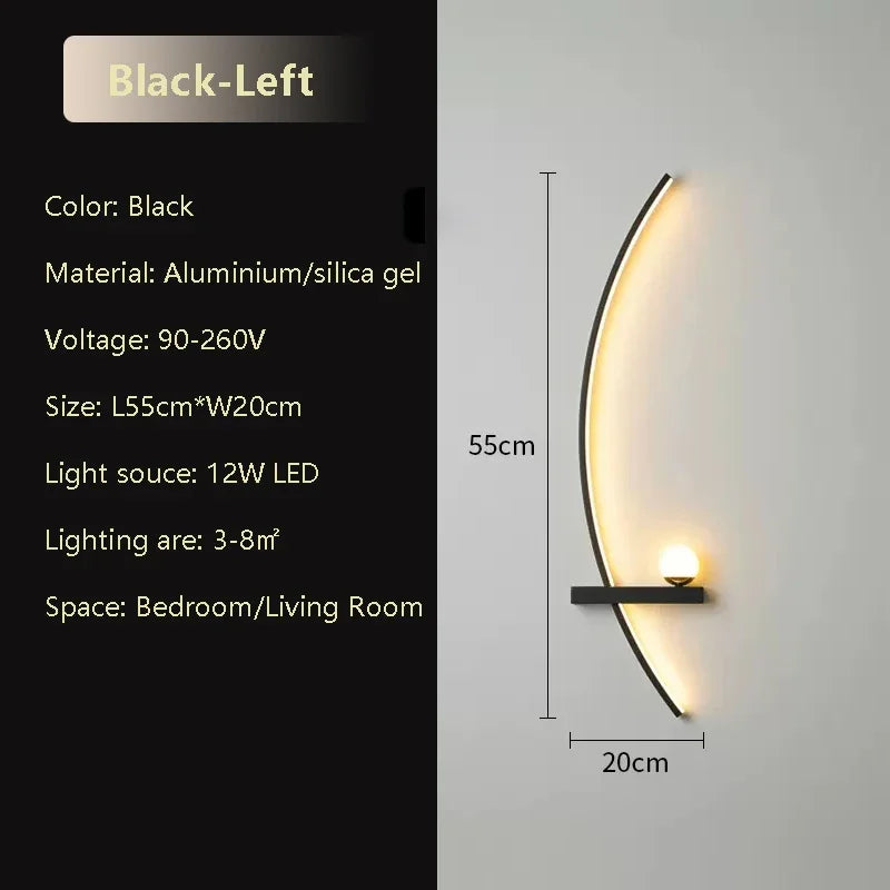 Modern LED Wall Lamp Black Gold - Sleek Long Strip Design for Versatile Illumination