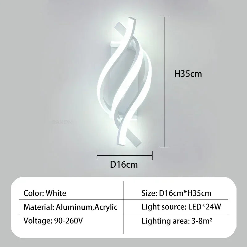 Modern LED Wall Light – Curved Spiral Design Sconce for Living Room, Bedroom, Aisle, and Home Decor