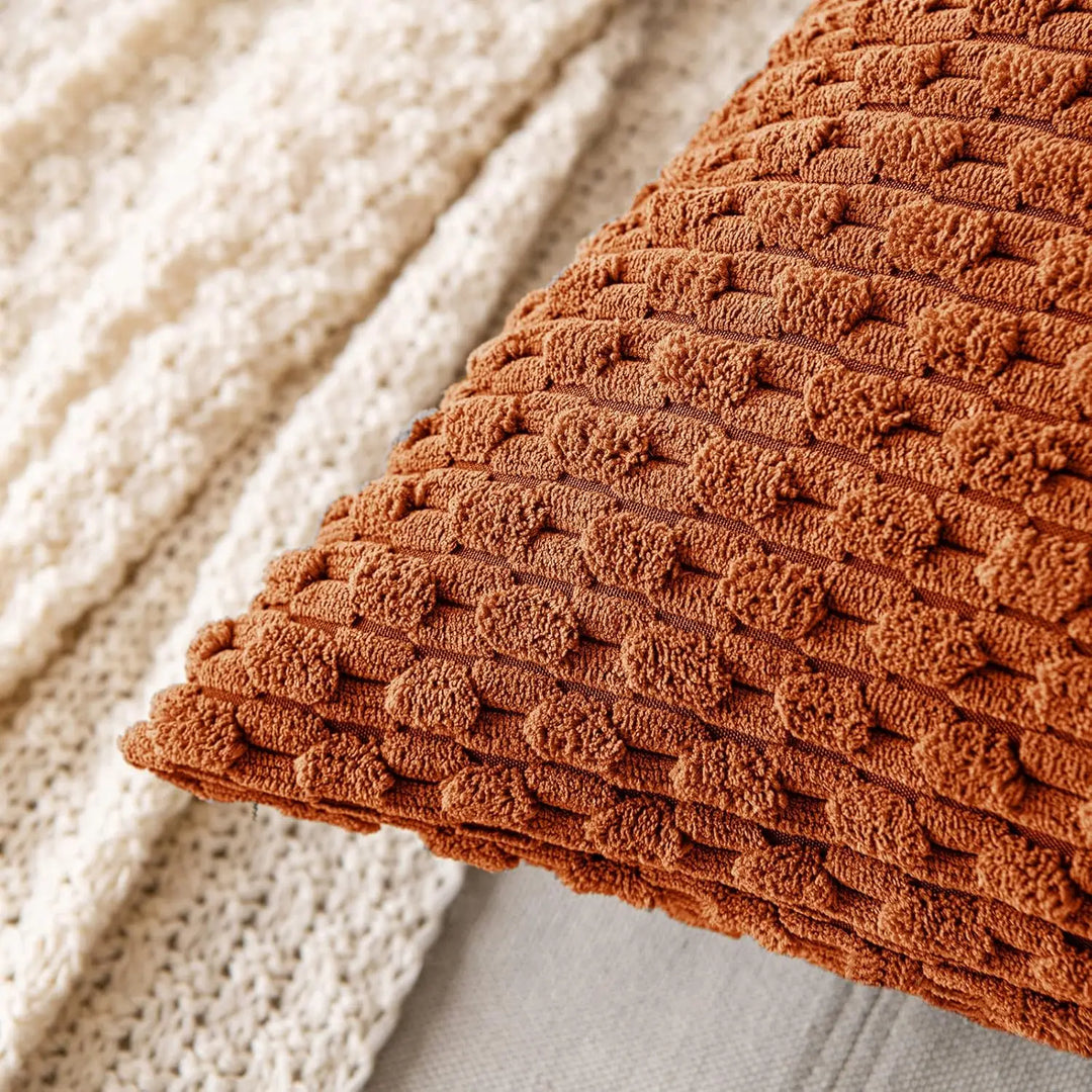 Soft Ribbed Velvet Decorative Pillow with Stripes in Boho Style for Sofa and Bed