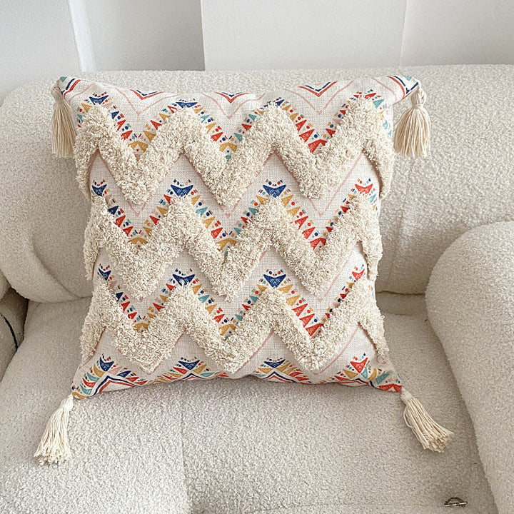 Boho lined fringe throw pillow cover