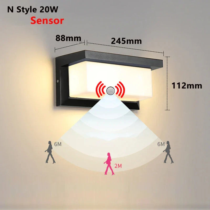 Modern LED Outdoor Wall Lamp with Motion Sensor - Waterproof Porch Light, Outdoor Lighting Fixture