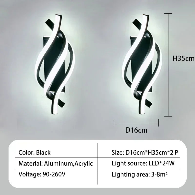 Modern LED Wall Light – Curved Spiral Design Sconce for Living Room, Bedroom, Aisle, and Home Decor