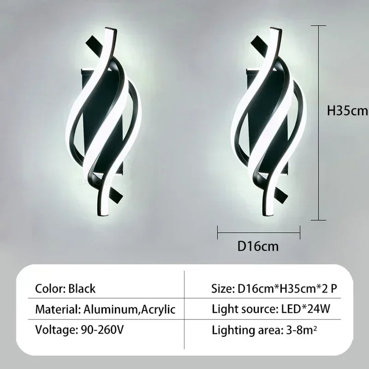 Modern LED Wall Light – Curved Spiral Design Sconce for Living Room, Bedroom, Aisle, and Home Decor