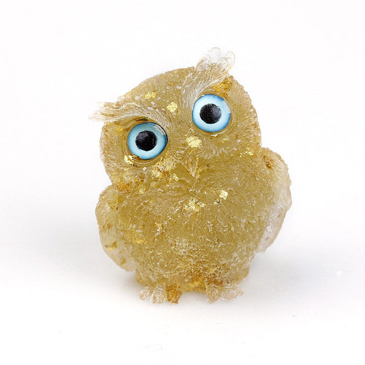 Natural Crystal Owl Figurine: Handmade Collector's Item