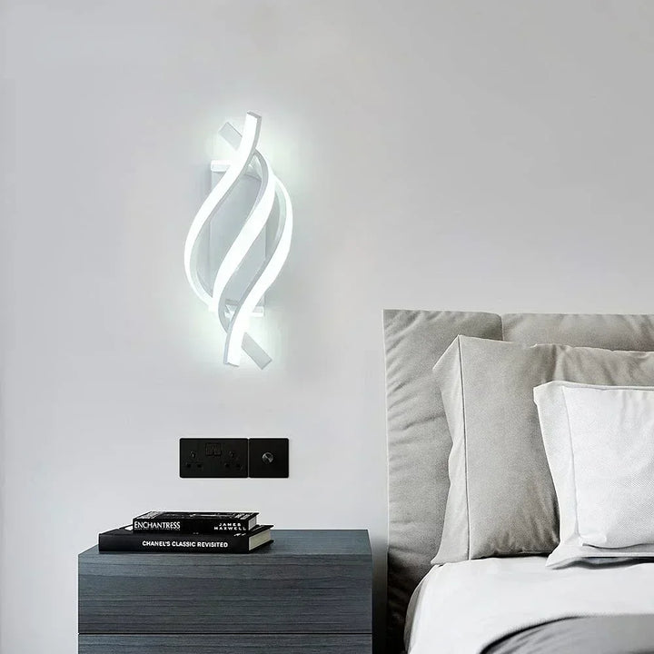 Modern LED Wall Light – Curved Spiral Design, Up & Down Wall Sconce for Living Room, Bedroom, Kitchen, and Bathroom, Black, Gold & White