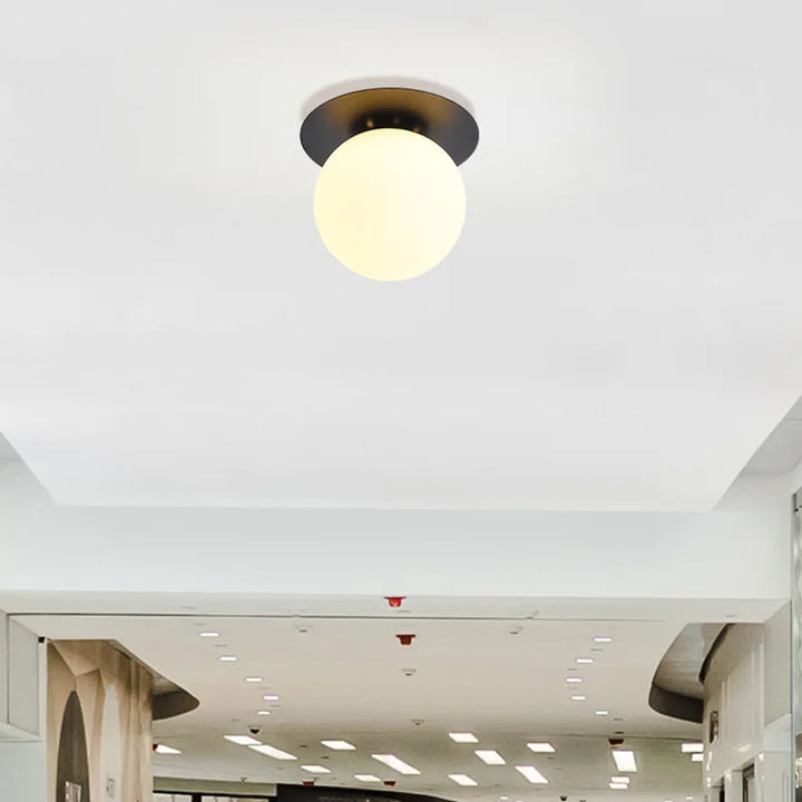 Nordic LED Ceiling Light – Simple Bedroom, Corridor, and Living Room Light with Acrylic Ball and Gold & Black Iron G9 Lamp