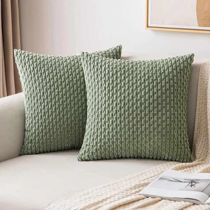 Soft Ribbed Velvet Decorative Pillow with Stripes in Boho Style for Sofa and Bed
