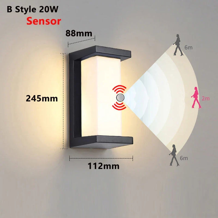 Modern LED Outdoor Wall Light with Motion Sensor - Waterproof IP65 Porch Lights for Balcony Garden