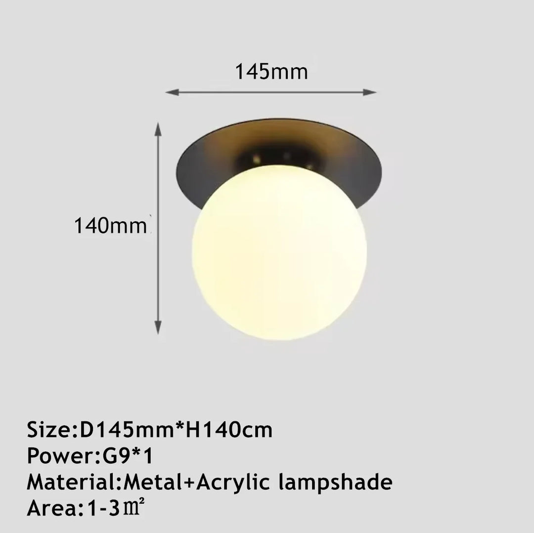 Nordic LED Ceiling Light – Simple Bedroom, Corridor, and Living Room Light with Acrylic Ball and Gold & Black Iron G9 Lamp