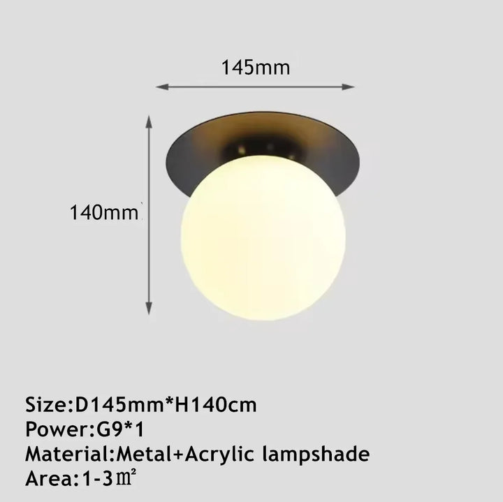 Nordic LED Ceiling Light – Simple Bedroom, Corridor, and Living Room Light with Acrylic Ball and Gold & Black Iron G9 Lamp