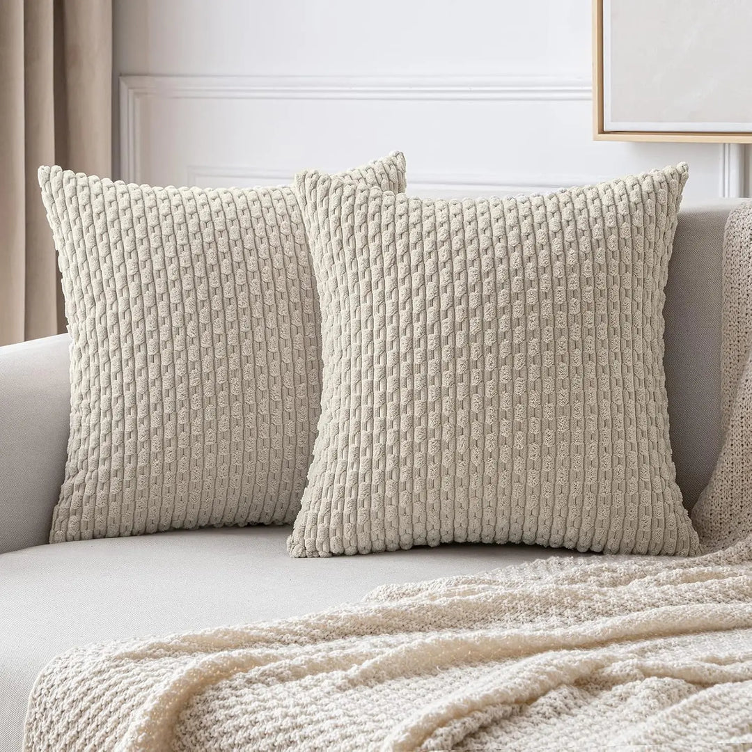 Soft Ribbed Velvet Decorative Pillow with Stripes in Boho Style for Sofa and Bed