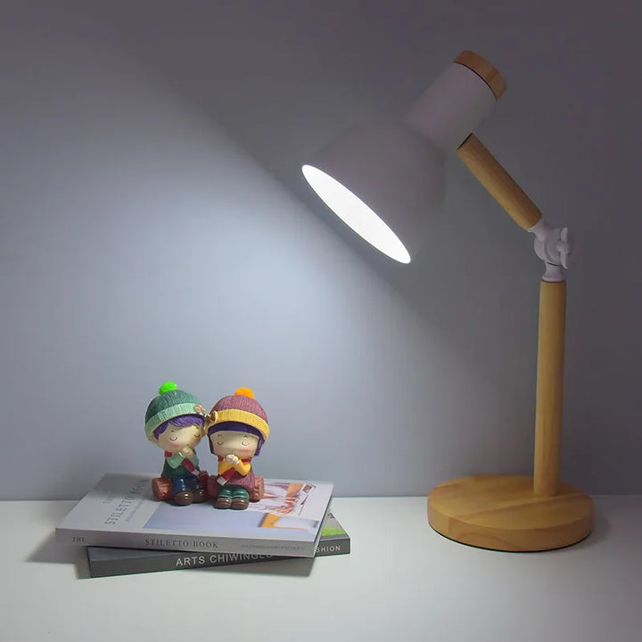 Creative Nordic Wooden Art LED Table Lamp – Adjustable Head & Eye Protection