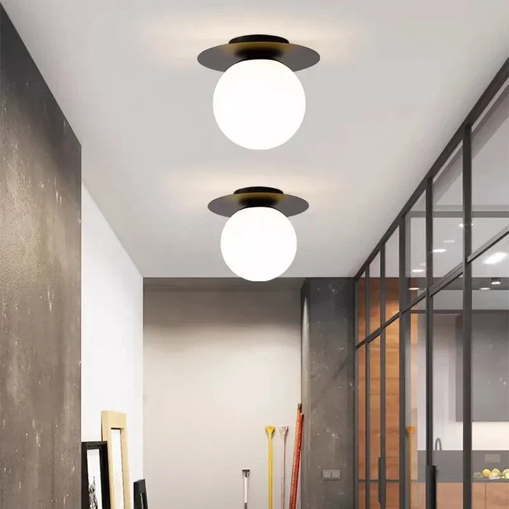 Nordic LED Ceiling Light – Simple Bedroom, Corridor, and Living Room Light with Acrylic Ball and Gold & Black Iron G9 Lamp