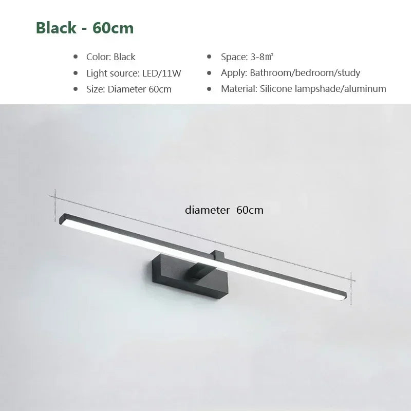 Modern Gold LED Wall Lamp – Bathroom Mirror Light with Touch Switch for Bedroom, Living Room, and Vanity Lighting