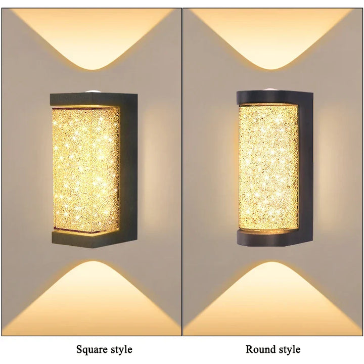 Modern Waterproof LED Outdoor Wall Lamp – Crystal Wall Sconce for Garden, Patio, and Doorway Lighting