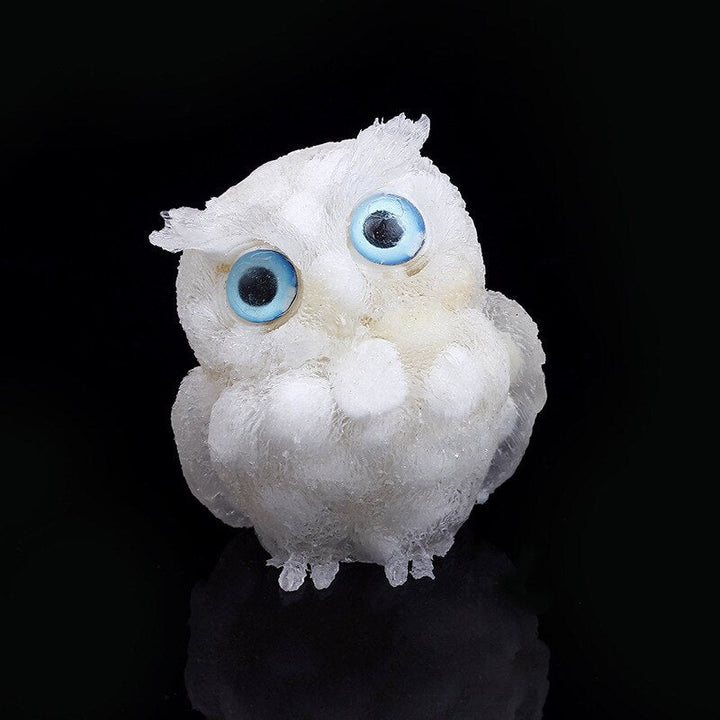 Natural Crystal Owl Figurine: Handmade Collector's Item