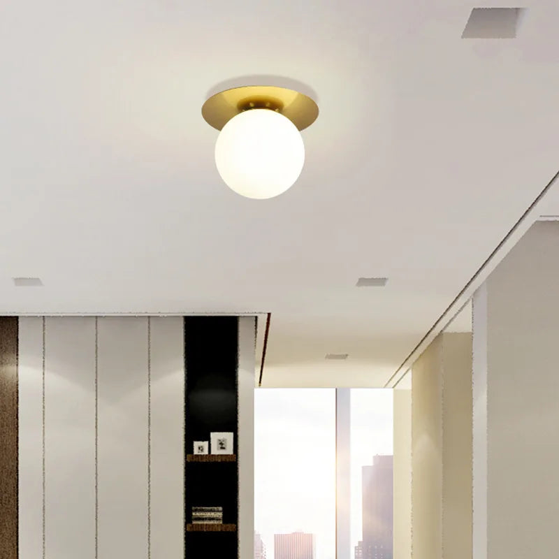 Nordic LED Ceiling Light – Simple Bedroom, Corridor, and Living Room Light with Acrylic Ball and Gold & Black Iron G9 Lamp