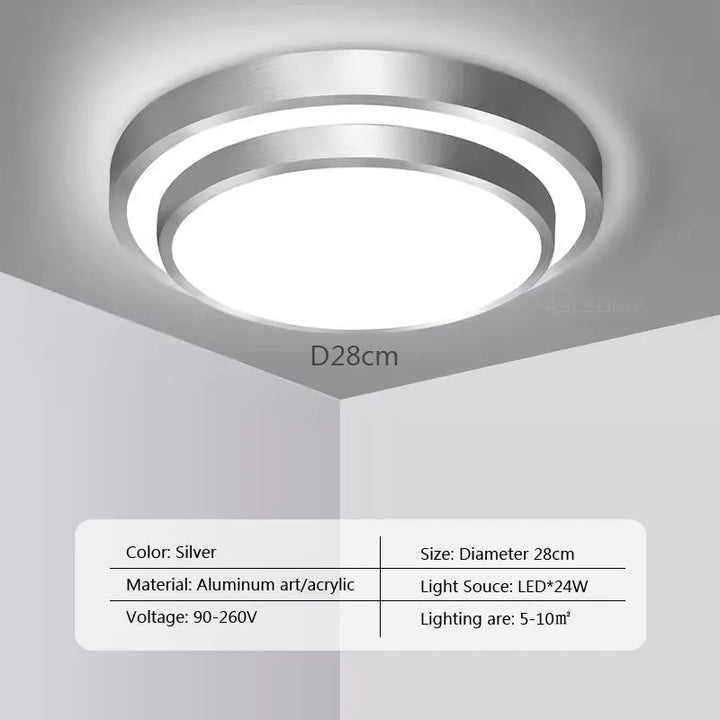 Modern LED Ceiling Light - Double Layers Round Aluminium Remote Controlled Lamp for Bedroom, Dining Room, Living Room Decor