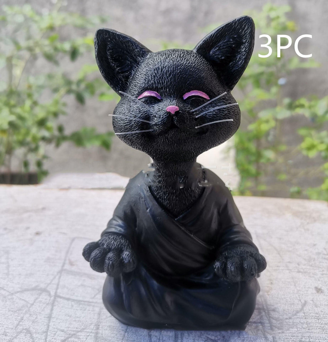 Playful Black Buddha Cat Figure Meditation Yoga Collectible Happy Cat Decor Home Garden Decoration Garden Ornament