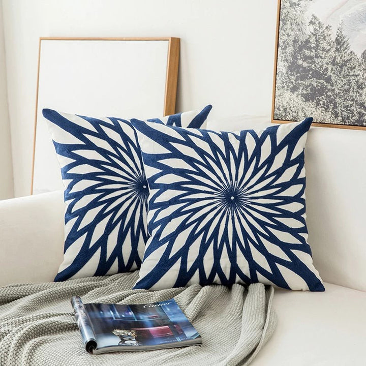 Blue Embroidered Decorative Pillow with Ornament Pattern