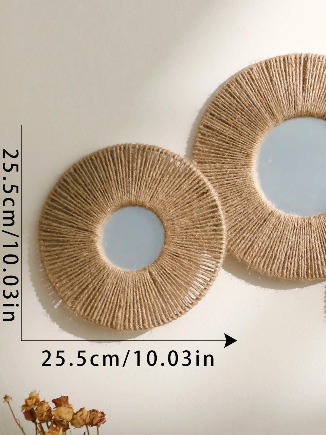 Round decorative wall mirror in boho style