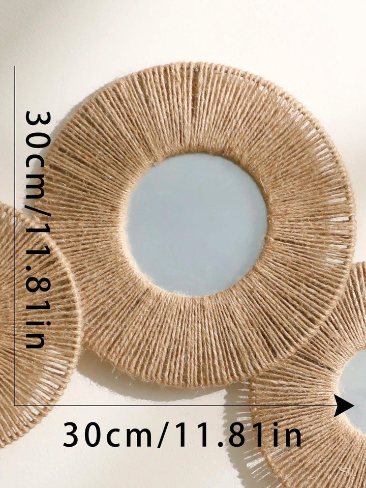 Round decorative wall mirror in boho style