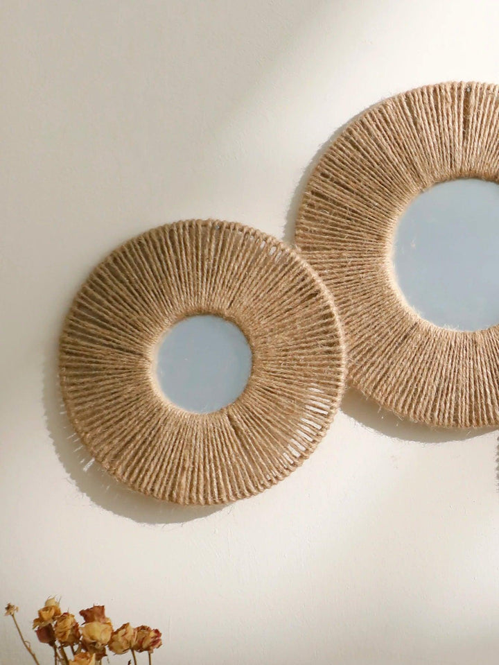 Round decorative wall mirror in boho style