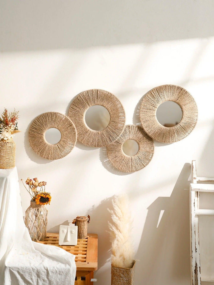 Round decorative wall mirror in boho style