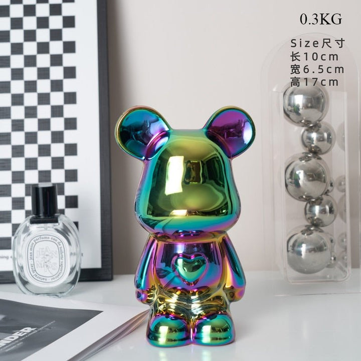 Colorful Ceramic Bear Sculpture and Statue Piggy Bank Desk Ornament