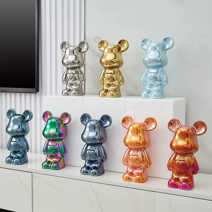Colorful Ceramic Bear Sculpture and Statue Piggy Bank Desk Ornament