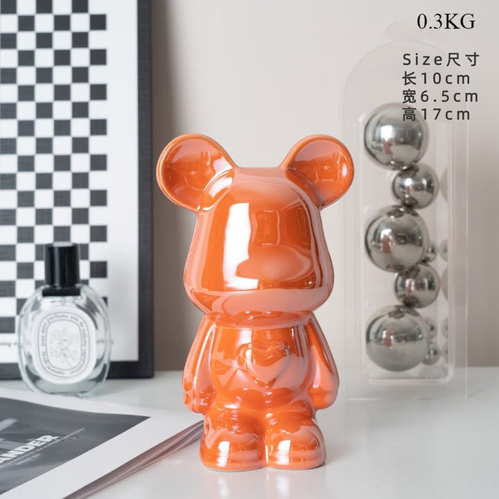 Colorful Ceramic Bear Sculpture and Statue Piggy Bank Desk Ornament