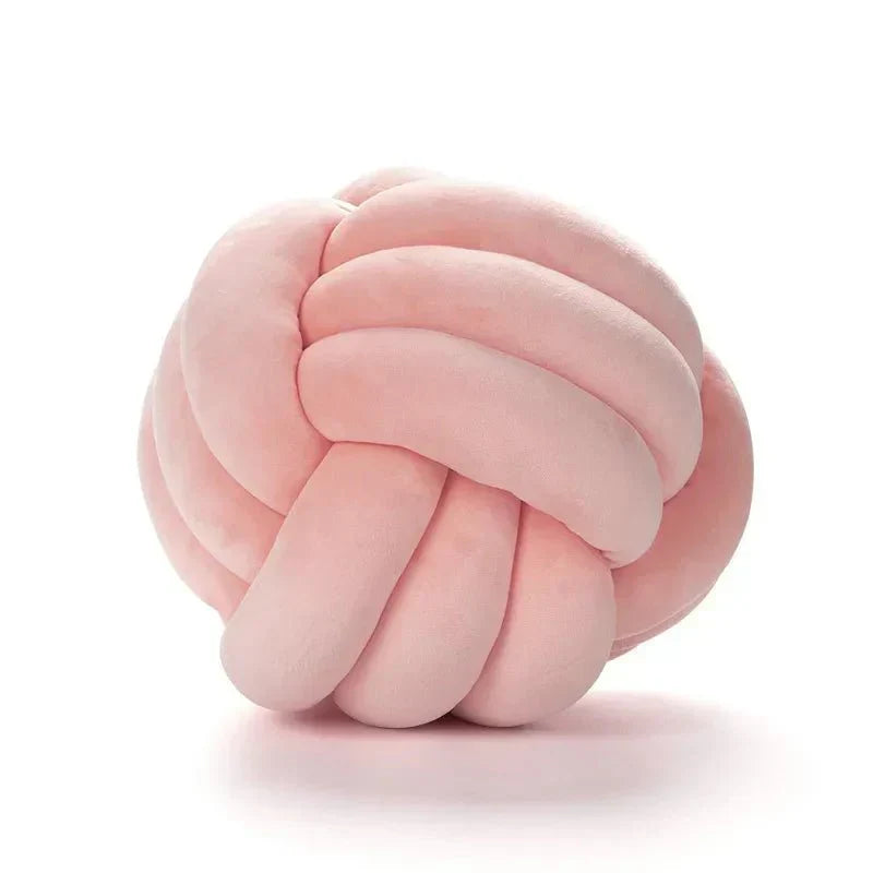 Decorative, soft cushion with knotted ball in suede look