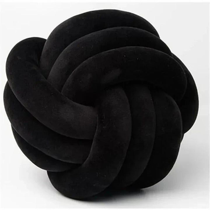 Decorative, soft cushion with knotted ball in suede look