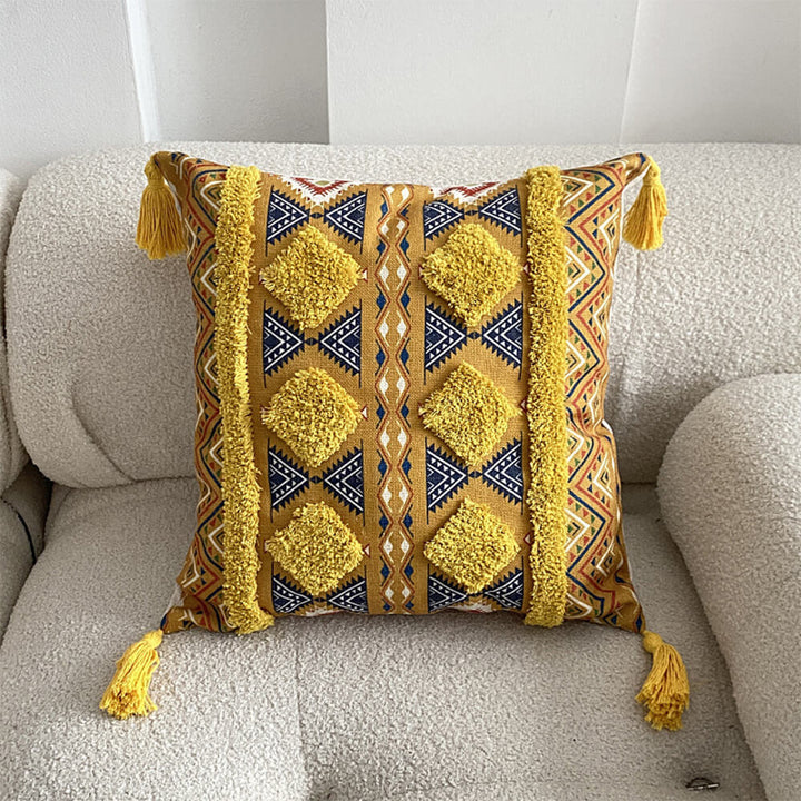 Moroccan inspired decorative throw pillow with tassel