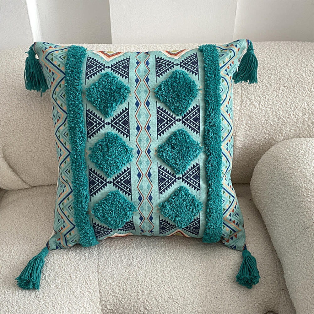Moroccan inspired decorative throw pillow with tassel