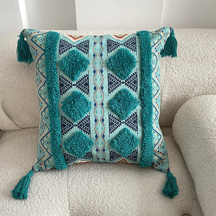 Moroccan inspired decorative throw pillow with tassel